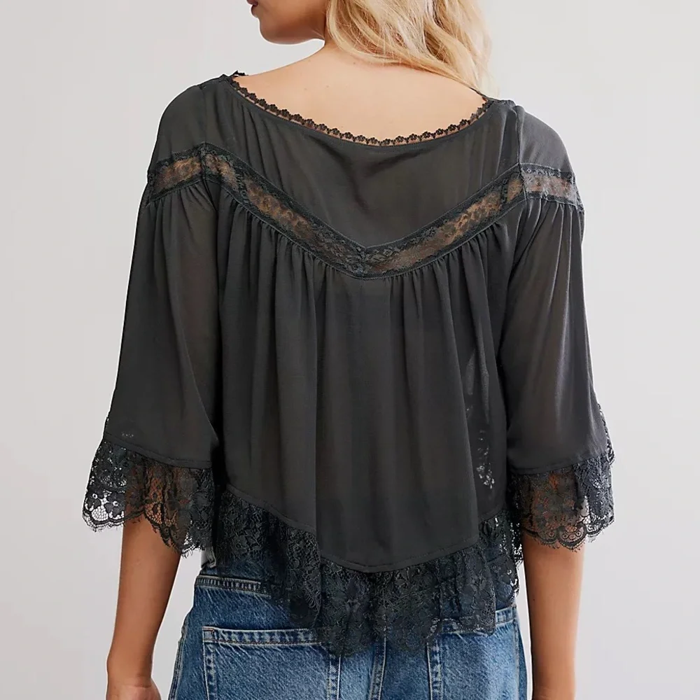 FREE PEOPLE Bali Midnight Rain Top Lacey Boho Women’s Top NWT - Size Large